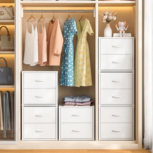 DAOUTIME 3-Pack Stackable Storage Drawers (6 Drawers Total), White Closet Organizer for Clothes, Stackable Drawer Dresser for Closet, Stackable Drawers for Bedroom, Living Room, Pantry, Under Bed - Image 3