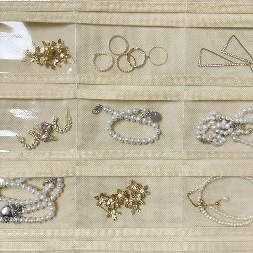 Hanging Jewelry Organizer 80-Pocket Double-Sided, 1-Pack, White and Beige - Image 6