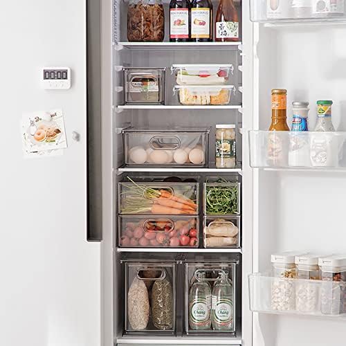 7 pack Stackable Refrigerator Organizer Bins Pull-Out Drawers for Fruit and Veggies Storage Organizer for Fridge Clear Drawer Containers with Handle Divided Organization for Produce Saver - Image 2