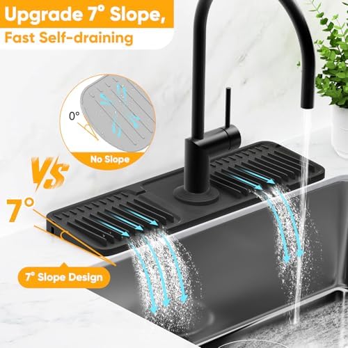 17.7'' Folding Faucet Mat for Kitchen Sink Splash Guard[7° Slope Fast Self-draining][Snap Lock Fit] Kitchen Sink Faucet Mat Splash Guard Kitchen Sink Area Water Splash Guard Behind Faucet Draining Mat - Image 3
