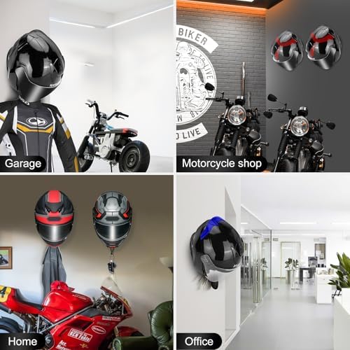 PAHTTO Motorcycle Helmet Holder 2 Pack, Helmet Rack Wall Mount with Double Hook, Helmet Hanger for Football Helmet, Hats, Coats, Sportswear, Motorcycle Accessories for Men - Image 5
