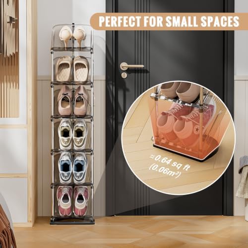 6 Tier Vertical Narrow Shoe Rack, Stackable Tall Skinny Shoe Storage Rack - Image 3