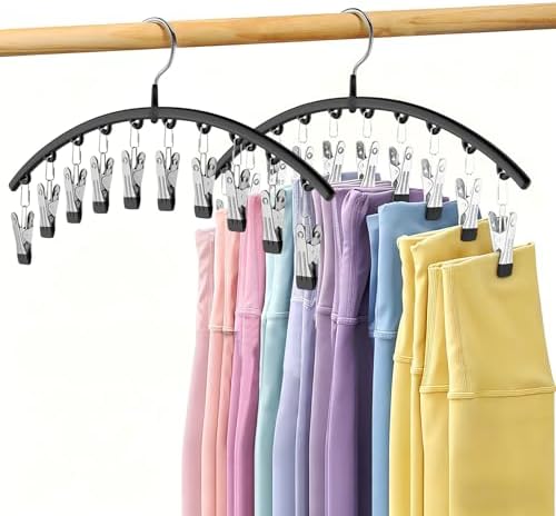 Volnamal Legging Organizer for Closet,2 Pack Metal Yoga Pants Hangers w/10 Clips Hold 20 Leggings,Space Saving Hanging Closet Organizer Clothes Hanger College Dorm Essentials Apartment Essential,Black by Volnamal
