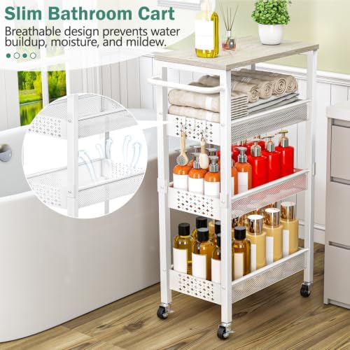 Vivihomety 4-Tier Laundry Utility Rolling Storage Cart with Wheels, Metal - Image 4