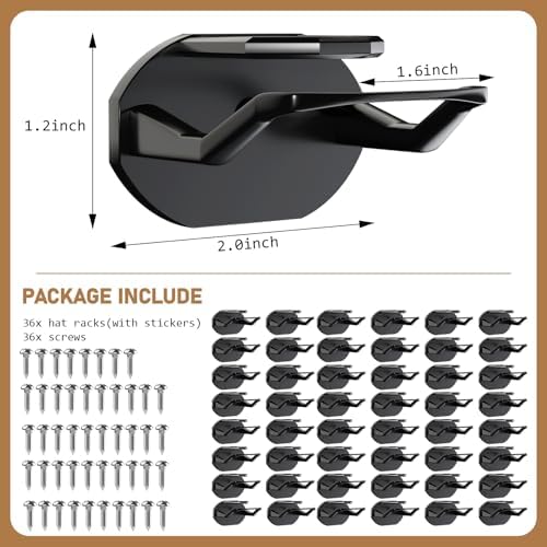 Niunuerga 48 Pack Adhesive Hat Hooks for Wall, Super Strong Hat Rack for Baseball Caps, Minimalist Hat Organizer Display for Home Decor, Hat Hangers Holder for Wall, Door, Closet, No Drilling (Black) - Image 4
