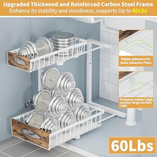 2 Pack Metal Under Sink Organizer with Sliding Drawer, White - Image 5
