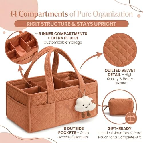 PeraBella Baby Diaper Caddy Organizer, Baby Basket Shower Gift, Portable Changing Table Basket, Postpartum Caddy & Tote Bag Pouch, Newborn Boy & Girl Nursery Essentials Registry, Car Diaper Organizer - Image 2
