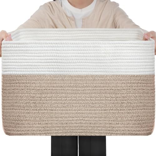 Optish 95L Large Woven Blanket Basket, Storage Basket with Handles by Optish