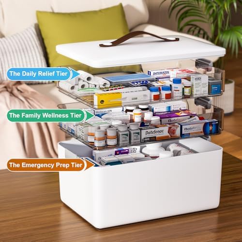 funest 3-Tier Medicine Craft,Sewing,Art,Organizer Storage,Portable Latch Bin with Lid and Leather Handle,Pill Bottle, First Aid, A Household Essential - Image 3
