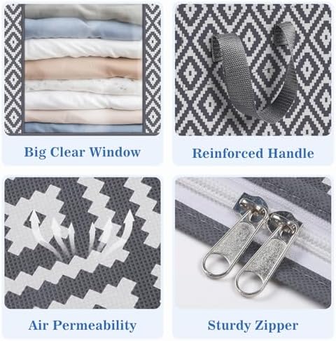 100L 6 Pack Storage Bags, Foldable Clothes Bins with Clear Window, Gray - Image 3