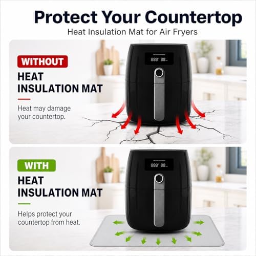 FLASLD 2Pack Heat Resistant Mat for Air Fryer Site on, 16"X24" Fireproof Silicone Mats for Kitchen Counter, Countertop Protector, No-slip and Waterproof Gray - Image 2