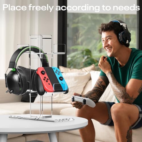 Crpich Acrylic Controller Stand, 3-Tier Headphone and Game Controller Holder with 5 Slots, Clear Desk Organizer for Xbox, PS5, PS4, Switch and More - Image 5