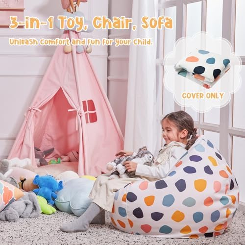 Stuffed Animal Storage Bean Bag Chair Cover Only for Kids Girls Toddler, Large Beanbag Chair Without Filling for Organizing Children Soft Plush Toys - Image 6