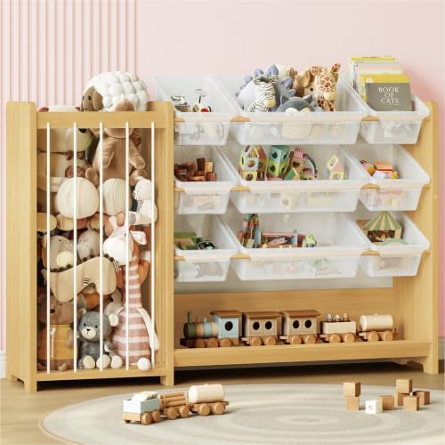 2-in-1 Montessori toyOrganizer, 9 Clear Bin, Plush Storage & Bottom Shelf - Image 2