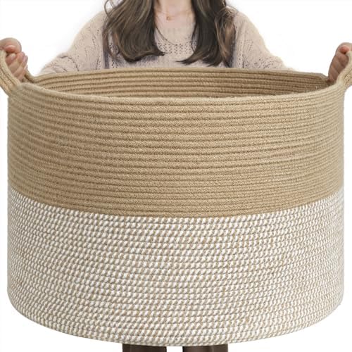 INDRESSME XXXLarge Woven Wicker Blanket Basket Living Room White Jute, 90L by INDRESSME
