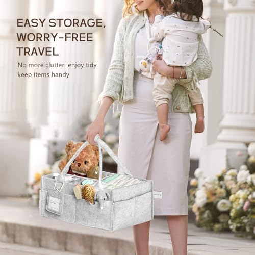 Diaper Caddy Organizer - Large Baby Caddy Organizer with Handle (Gray) - Image 6