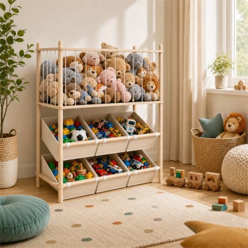 EAQ 2-in-1 Stuffed Animal Storage & Toy Organizer for Kids Rooms, 6 Bins - Image 2
