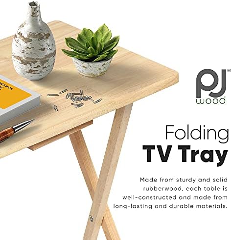 PJ Wood Folding TV Tray Tables, Natural Finish, 2-Piece Set - Image 4