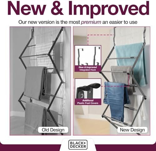 BLACK+DECKER Over The Door Expandable Telescopic Drying Rack, Clothes Organizer, Towel Hanger, Laundry, Collapsible, Gray - Image 3