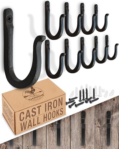 Railroad Spike Cast Iron Hooks (10 Pack) Handmade Blacksmith, Wall Mounted Farmhouse Decorative Hooks, PowderCoated for Interior or Exterior Use, Rust Proof for Hanging Coats, Bags or Pots (Black) by MyFancyFarmhouse