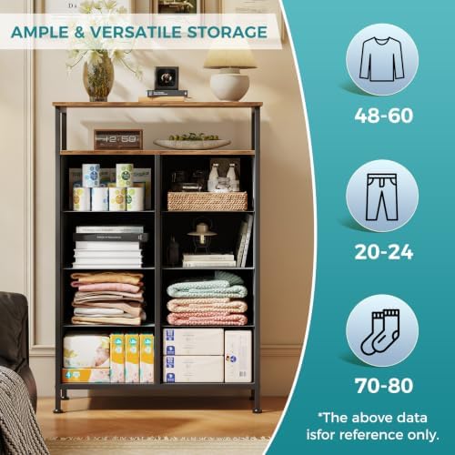 OLIXIS 8 Drawers Fabric Dresser, Raised Shelf Tall Chest of Drawers, Brown - Image 4