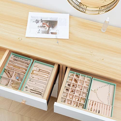 ProCase Stackable Jewelry Organizer Trays for Drawers, Jewelry Drawer Inserts Container Display Case Storage for Earring Necklace Rings Bracelet with Removable Dividers -Mint, 4 Layers - Image 4