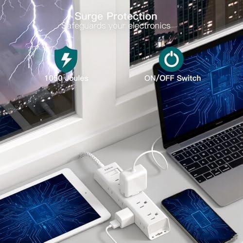 White Braided Power Strip Surge Protector with 12 Outlets - Image 4