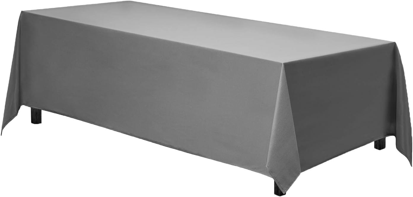 Gee Di Moda Rectangle Tablecloth - 90 x 132 Inch Charcoal Table Cloth for 6 Foot Table with Floor-Length Drop - Heavy Duty Washable Fabric - 6 Ft Buffet Table, Holiday Party, Wedding & Baby Shower