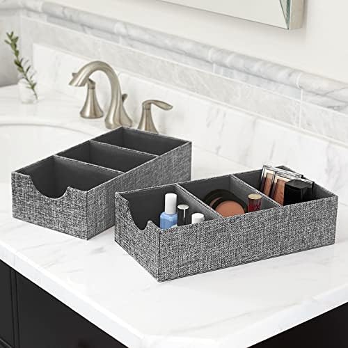 Household Essentials Organizer Tray Accessory in Fabric‑Covered Sturdy Drawer Organizer with Three Compartments, Graphite Gray, Set of 2 - Image 2