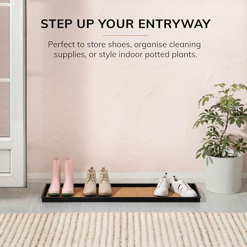 Anji Mountain Heavy Duty Waterproof Rubber Shoe Storage Mat Organizer/Boot Storage Multi Use for Entryway with Coir, Tan Insert, Fits 4 Pair (46.5" Wide) - Image 2