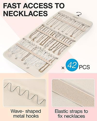 BAGSMART Hanging Jewelry Organizer Necklace/Earring/Ring 2-Sided L Beige - Image 2