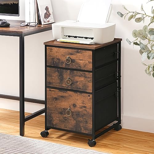 HOOBRO 3-Drawer Mobile File Cabinet, Vertical Filing Cabinet, Under Desk Cart with Drawers for Home Office, Rolling Printer Stand, A4/Letter-Sized, Fabric Drawer, Rustic Brown BF30WJ01 - Image 2