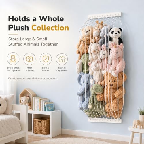 Stuffed Animal Storage Wood Soft Toy Storage for Kids Room，Wall Mount Door Hanging Stuffed Animal Toy Organizer Shelf for Nursery Play Room White -Patent - Image 5