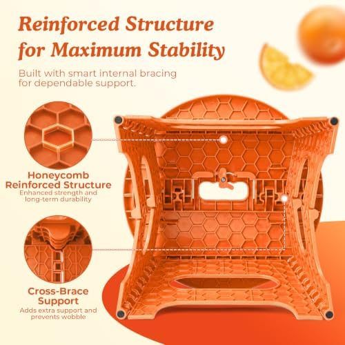 ACSTEP 9 Inch 12 Pack Folding Step Stool for Kids with Safety Lock, Orange - Image 6