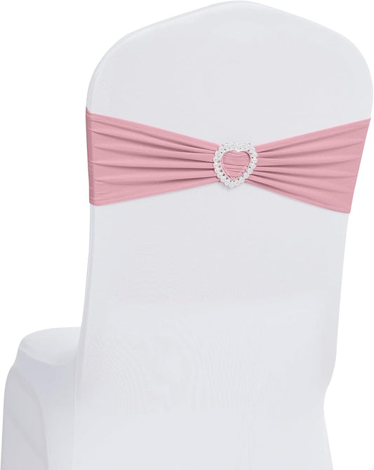 Howhic Pack of 30 Spandex Chair Sashes Bows Stretch Chair Cover Band with Buckle Slider Universal Elastic Chair Ties for Wedding Banquet Party Event Decoration (Dusty Pink)