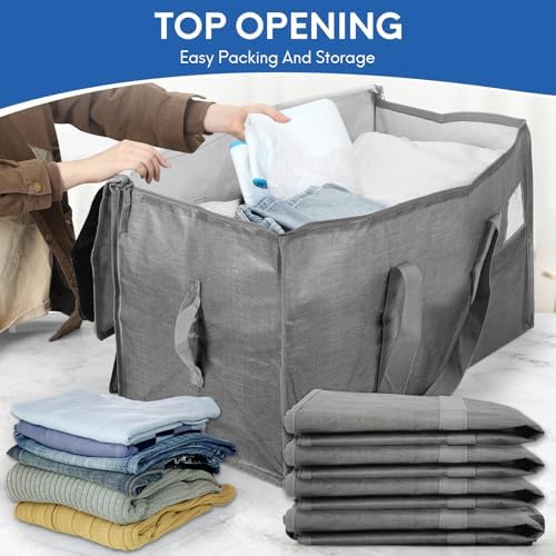 2-Pack Extra-Large Heavy-Duty Storage Totes with Reinforced Handles, Durable Zippers & Waterproof Material — Perfect for Space-Saving, Moving, Shipping and Travel (Grey) - Image 4