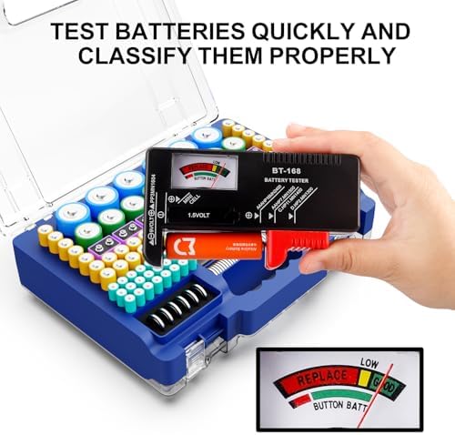 Tututry Battery Organizer Storage Holder Box Case with Tester, Ultra-Large 262+ Batteries Container with Double-Sided, Holds AA AAA 4A 23A C D Cell 9V 3V Lithium 4LR44 CR3 CR123A 18650 (Blue) - Image 2