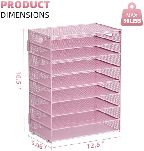 Marbrasse Paper Organizer Letter Tray, 9 Tier Mesh File Organizer with Handle, Paper Sorter Desk Organizer for Home Office Supplies - Pink - Image 5