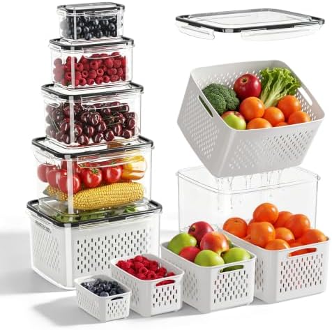 6 Pack Fruit Storage Containers for Fridge with Removable Colander by MSHOMELYDIRECT