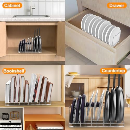 FLSEPAMB Pot Lid Organizer Pan Lid Organizer Kitchen Pot Lid Rack Suitable for Bakeware Dish Plate, Cutting Boards, Pots & Pans, Serving Trays, Reusable Holder (2 Pack) - Image 7