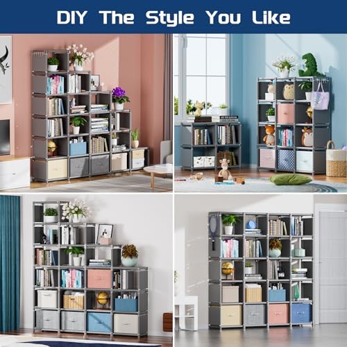 Mavivegue 20 Cube Book Shelf, Storage Organizer, Large DIY Bookcase-Grey - Image 6