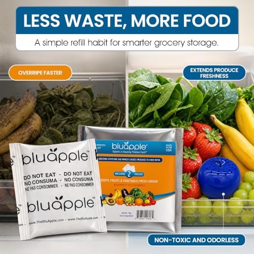 Bluapple Produce Saver Ethylene Gas Absorber - Fresh Fruit & Vegetable Storage for Refrigerator, Each Packet Lasts 3 Months, Produce Storage, BPA Free - Combo Pack (8 Packets & 2 Bluapples for 1 Year) - Image 5
