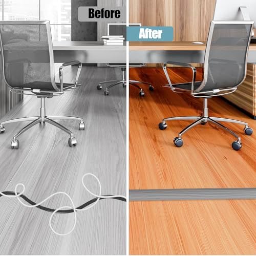 Floor Cord Cover Self Adhesive Cord Hider,10FT Cable Management, Extension Strip Protector for Wires, Prevent Cable Trips for Offices, Gyms, Exhibitions Cavity:0.51"(W) x 0.3"(H) Gray Wood - Image 5