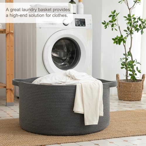 OIAHOMY 90L Extra Large Blanket Basket - Decorative Cotton Rope Storage Basket for Bedroom, Living Room & Nursery - Woven Laundry Hamper for Organizing Blankets, Clothes & Toys - Grey - Image 4