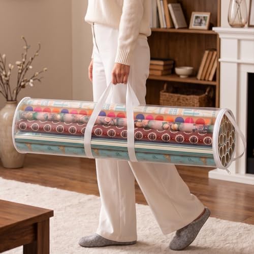 Whitmor Gift Wrap Storage Organizer with Handles & Zipper, 31", Clear/White - Image 3