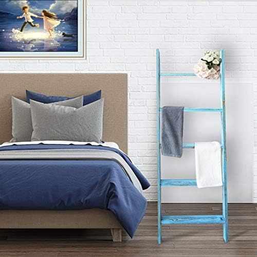 Blanket Ladders for the Living Room, Blanket Holder 5-Tier Blue - Image 6