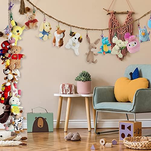 3 Pieces Stuffed Toy Chain Display Organizer Strong Toy Organizer Storage Chain Stuffed Animal Toy Holder Hanging with 45 Metal Clips 6 Ceiling Hook for Hanging Plush Toys Display - Image 7