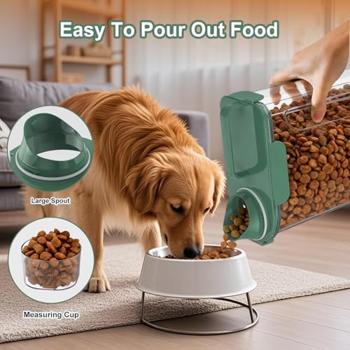 Uppetly Dog Cat Food Storage Container, 5-7Lbs Pet Food Containers, Airtight Cat Food Container with Portable Handle & Measuring Cup, Small Animal Dry Food Dispenser for Dogs, Cats and Birds Green - Image 4