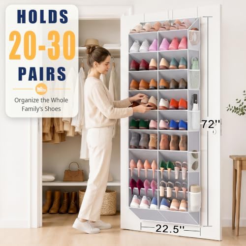 UVIAHOMI 20-30 Pairs Over the Door Shoe Organizer with Side Mesh Pockets - Image 2