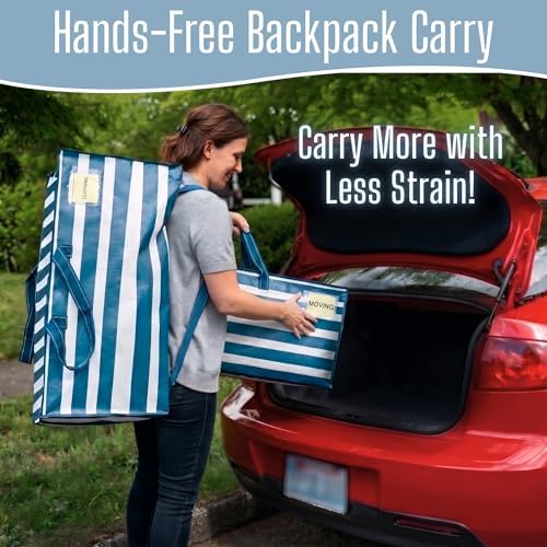 VENO 8 Pack Heavy Duty Moving Bags with Backpack Straps, Zippers & Handles, Extra Large Packing Bags for College Dorm Essentials, Moving Supplies Alternative to Cardboard Moving Boxes - Image 4